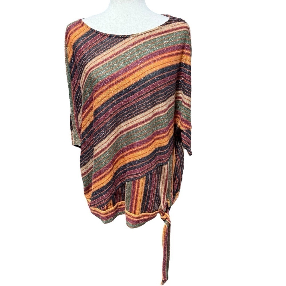 Cocomo Striped Glitter Sparkle Multicolor Top Size 3X Tie Waist Metallic Event